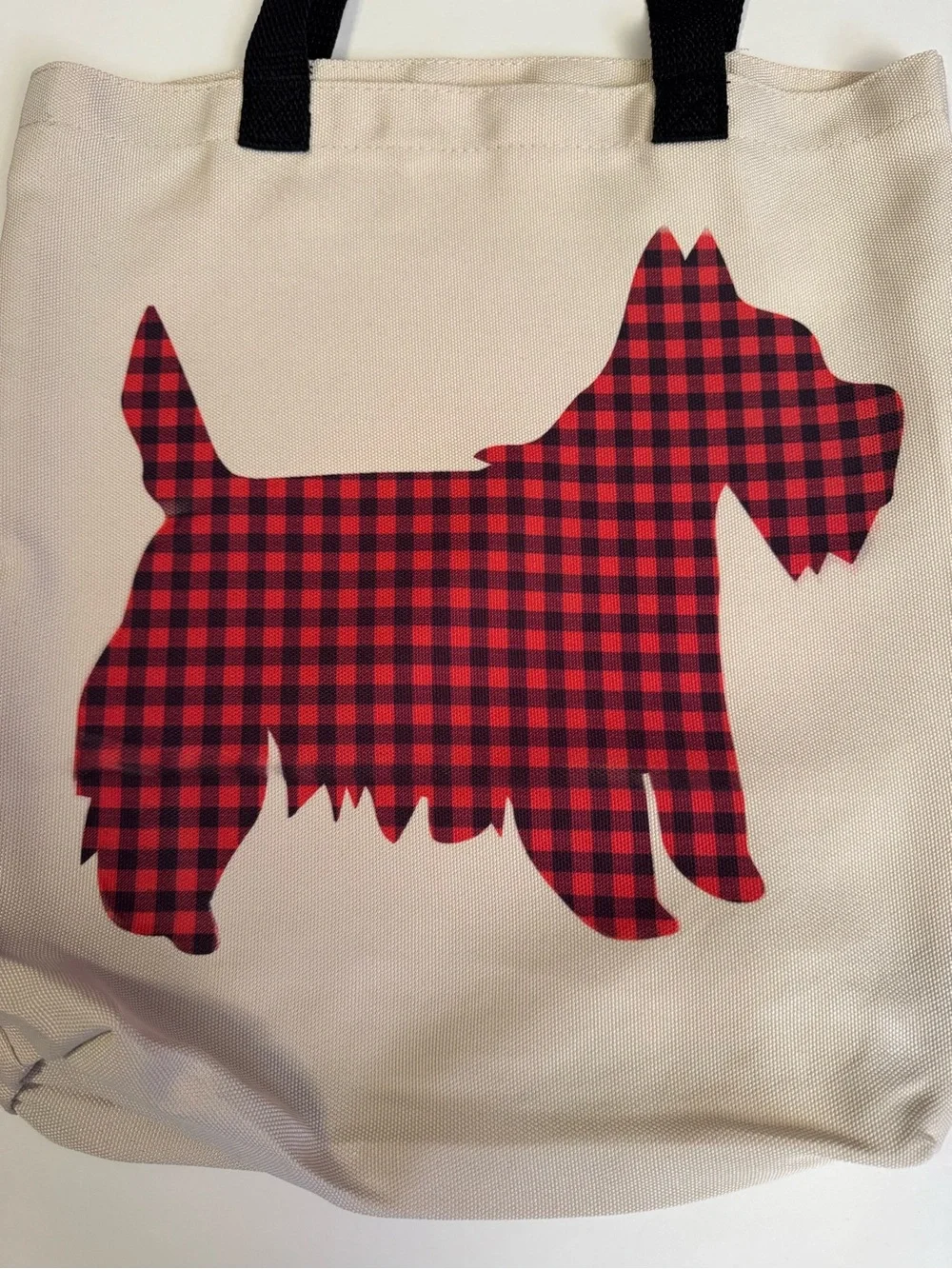 Scottish Terrier Canvas Dog Silhouette Tote Bag with Red Plaid Scottie